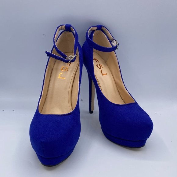 FSJ Shoes - FSJ Royal Blue Heels Suede Ankle Strap Stiletto